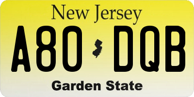 NJ license plate A80DQB