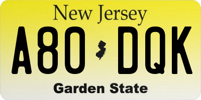 NJ license plate A80DQK