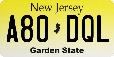 NJ license plate A80DQL