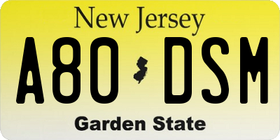 NJ license plate A80DSM
