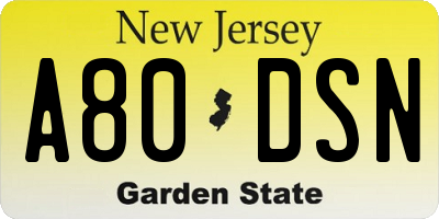 NJ license plate A80DSN