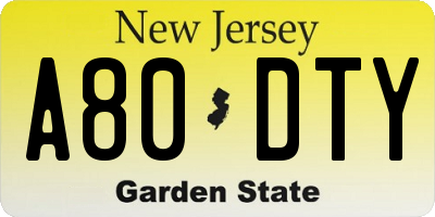 NJ license plate A80DTY