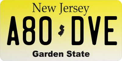 NJ license plate A80DVE