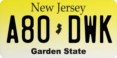 NJ license plate A80DWK
