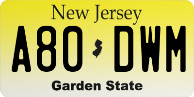 NJ license plate A80DWM