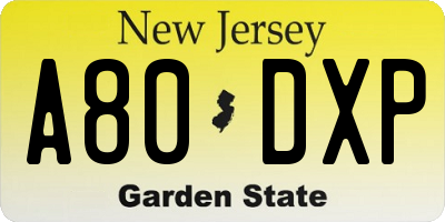 NJ license plate A80DXP