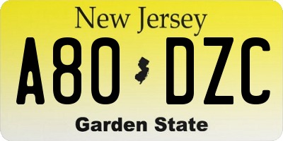 NJ license plate A80DZC