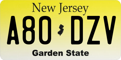 NJ license plate A80DZV