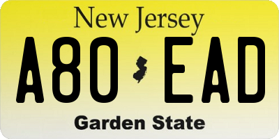 NJ license plate A80EAD