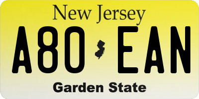 NJ license plate A80EAN