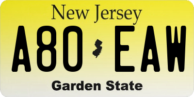 NJ license plate A80EAW