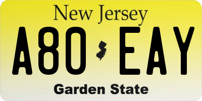 NJ license plate A80EAY