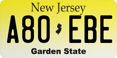 NJ license plate A80EBE