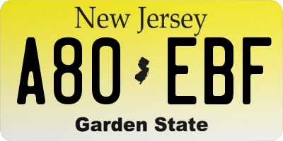 NJ license plate A80EBF