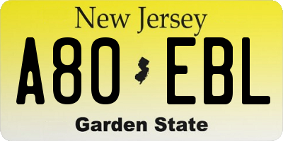 NJ license plate A80EBL