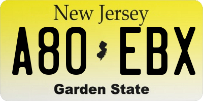 NJ license plate A80EBX