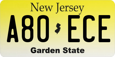 NJ license plate A80ECE
