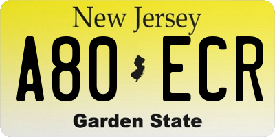 NJ license plate A80ECR