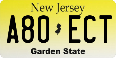 NJ license plate A80ECT