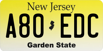 NJ license plate A80EDC