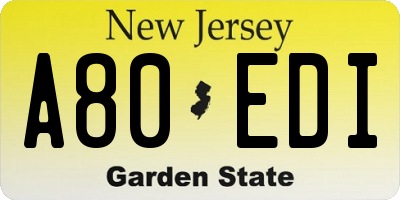 NJ license plate A80EDI