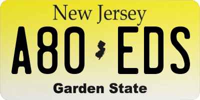 NJ license plate A80EDS