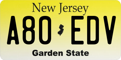 NJ license plate A80EDV