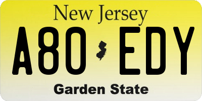 NJ license plate A80EDY