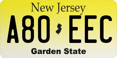 NJ license plate A80EEC