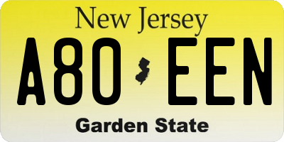 NJ license plate A80EEN