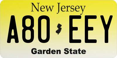 NJ license plate A80EEY