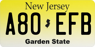 NJ license plate A80EFB