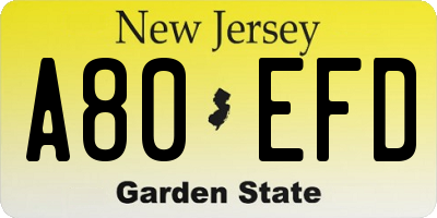 NJ license plate A80EFD