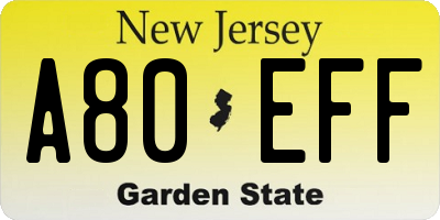 NJ license plate A80EFF