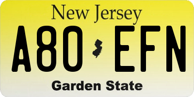 NJ license plate A80EFN