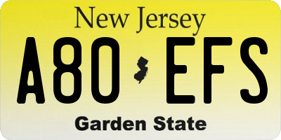 NJ license plate A80EFS