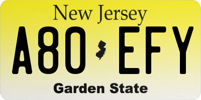 NJ license plate A80EFY