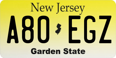 NJ license plate A80EGZ