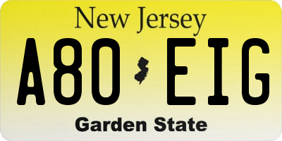 NJ license plate A80EIG