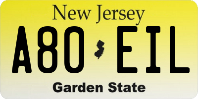 NJ license plate A80EIL