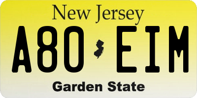 NJ license plate A80EIM