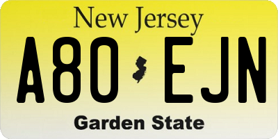 NJ license plate A80EJN