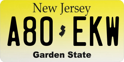 NJ license plate A80EKW