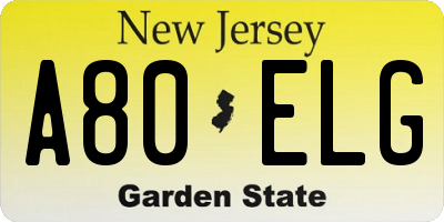 NJ license plate A80ELG