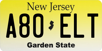 NJ license plate A80ELT