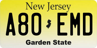 NJ license plate A80EMD