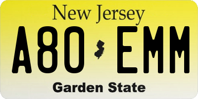 NJ license plate A80EMM