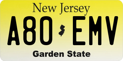 NJ license plate A80EMV