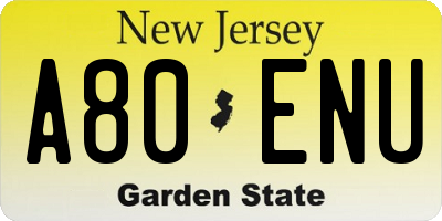 NJ license plate A80ENU