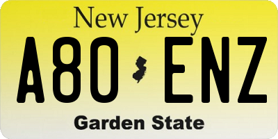 NJ license plate A80ENZ